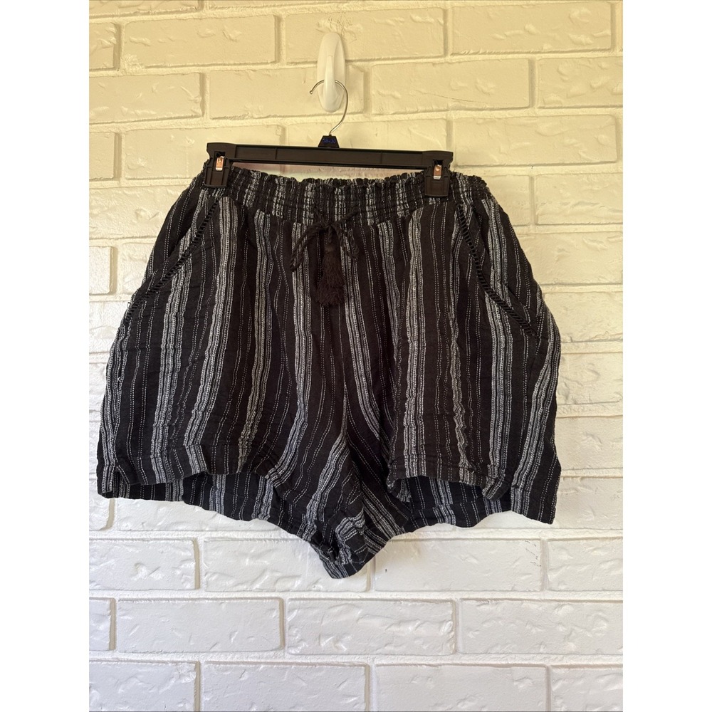 Briggs Women's Linen Blend Summer Shorts Pockets Black/White Drawstring size XXL
